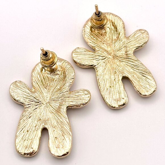 Whimsical Sparkly Rhinestones Jeweled Gingerbread Man Men Christmas Earrings New - Picture 2 of 3